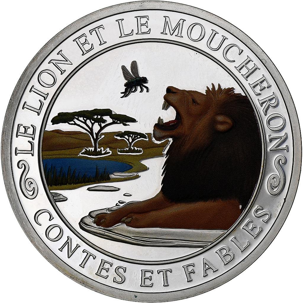 France, Medal, Contes et Fables, Le Lion et le Moucheron, Silver, MS(64)