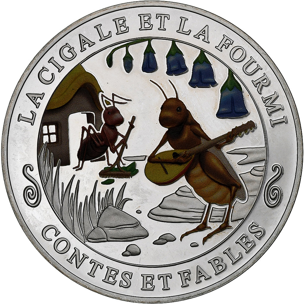 France, Medal, Contes et Fables, La Cigale et la Fourmi, Silver, MS(64)