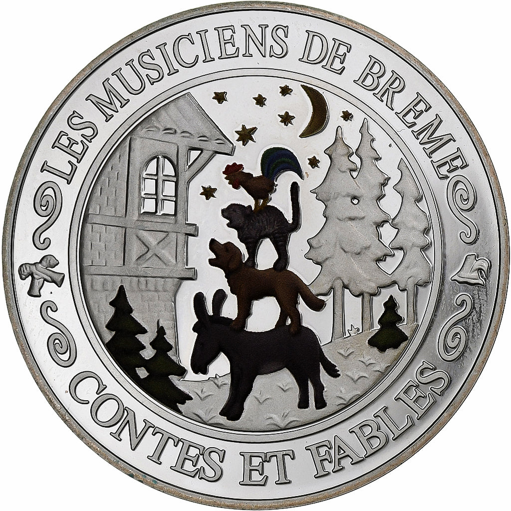France, Medal, Contes et Fables, Les Musiciens de Brême, Silver, MS(64)