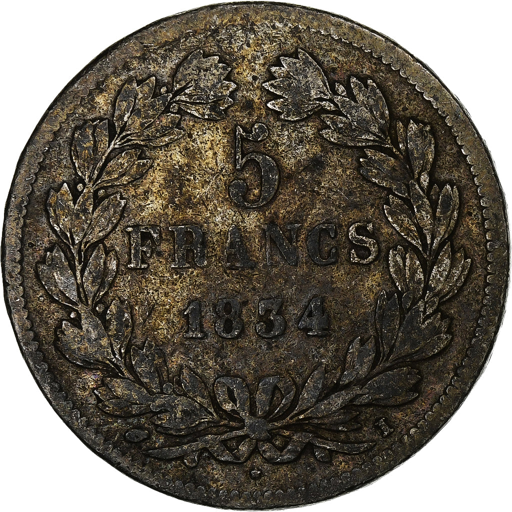 Francia, 5 Francs, Louis-Philippe, 1834, Limoges, Argento, MB, Gadoury:678