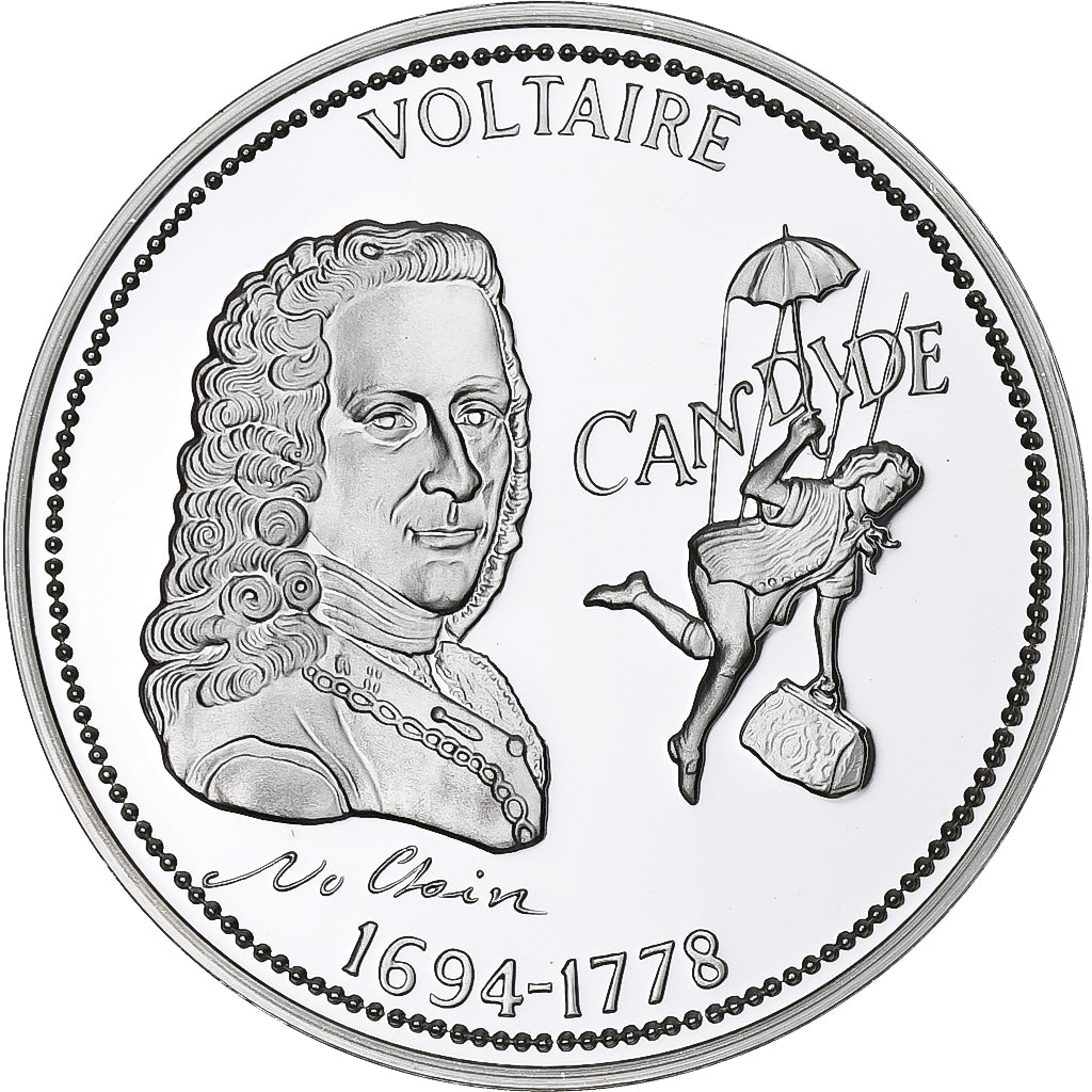 France, Medal, Voltaire, Candide, Silver, MS(65-70)