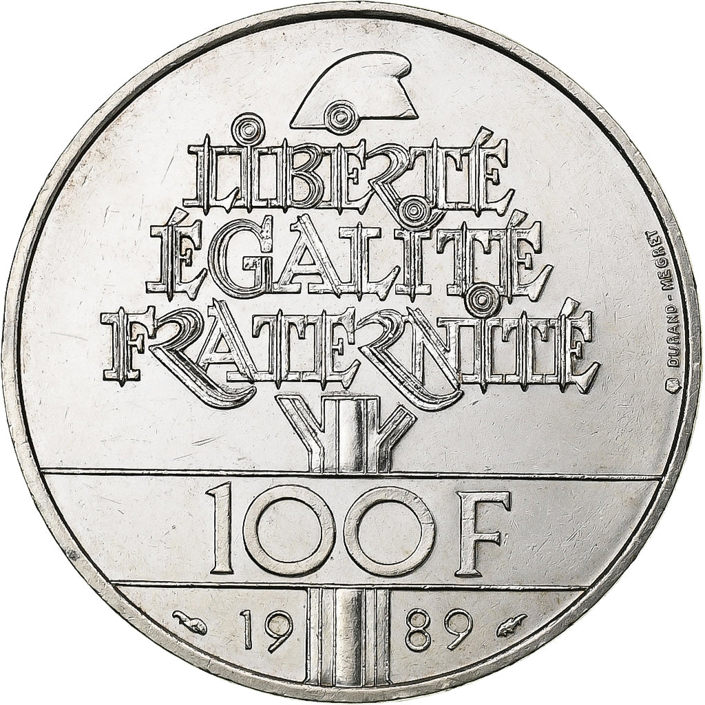 Frankrijk, 100 Francs, Droits de l'Homme, 1989, Zilver, ZF+, Gadoury:904, KM:970