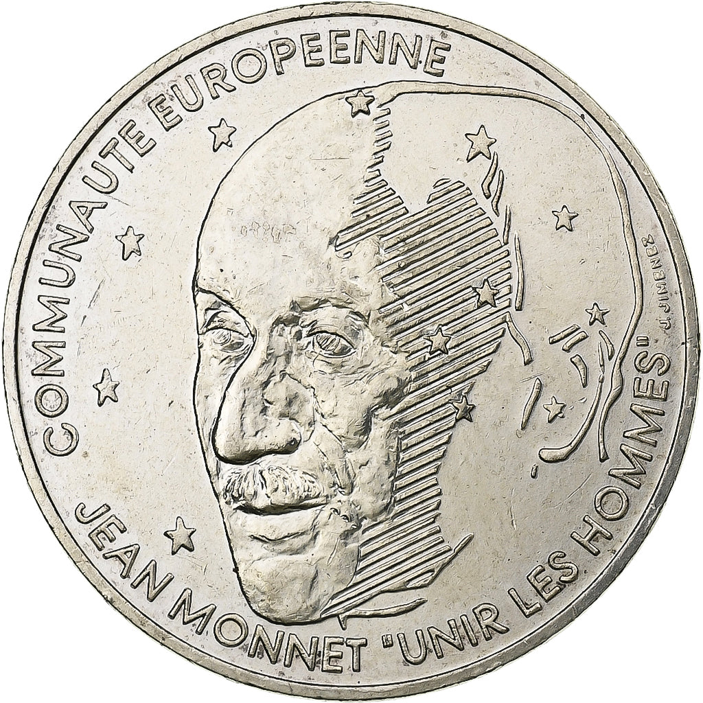 Francja, 100 Francs, Jean Monnet, 1992, Srebro, AU(55-58), Gadoury:907, KM:1120