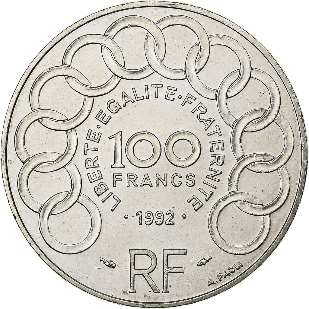 Francja, 100 Francs, Jean Monnet, 1992, Srebro, AU(55-58), Gadoury:907, KM:1120