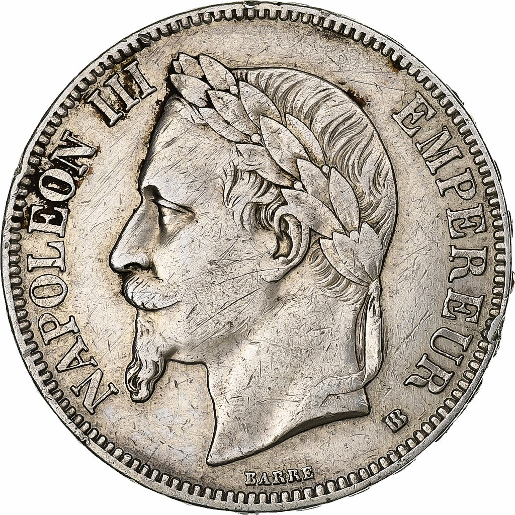 Francja, 5 Francs, Napoléon III, 1868, Strasbourg, Srebro, EF(40-45), KM:799.2