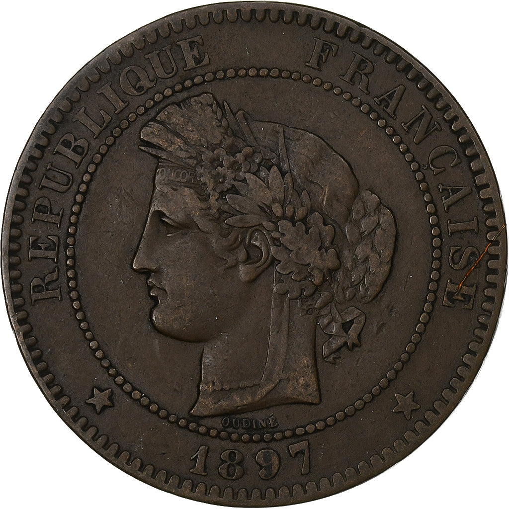 Francia, 10 Centimes, Cérès, 1897, Paris, Bronzo, MB+, Gadoury:265a, KM:815.1