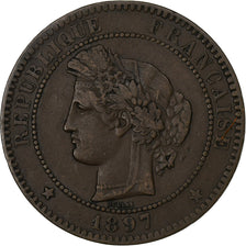 Francia, 10 Centimes, Cérès, 1897, Paris, Bronzo, MB+, Gadoury:265a, KM:815.1