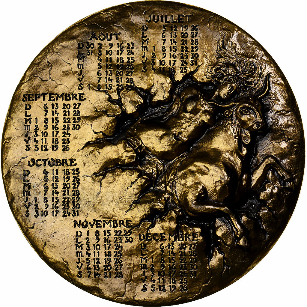 France, Medal, Calendrier, Femme nue et Taureau, Europe, 1992, Bronze, Mayot