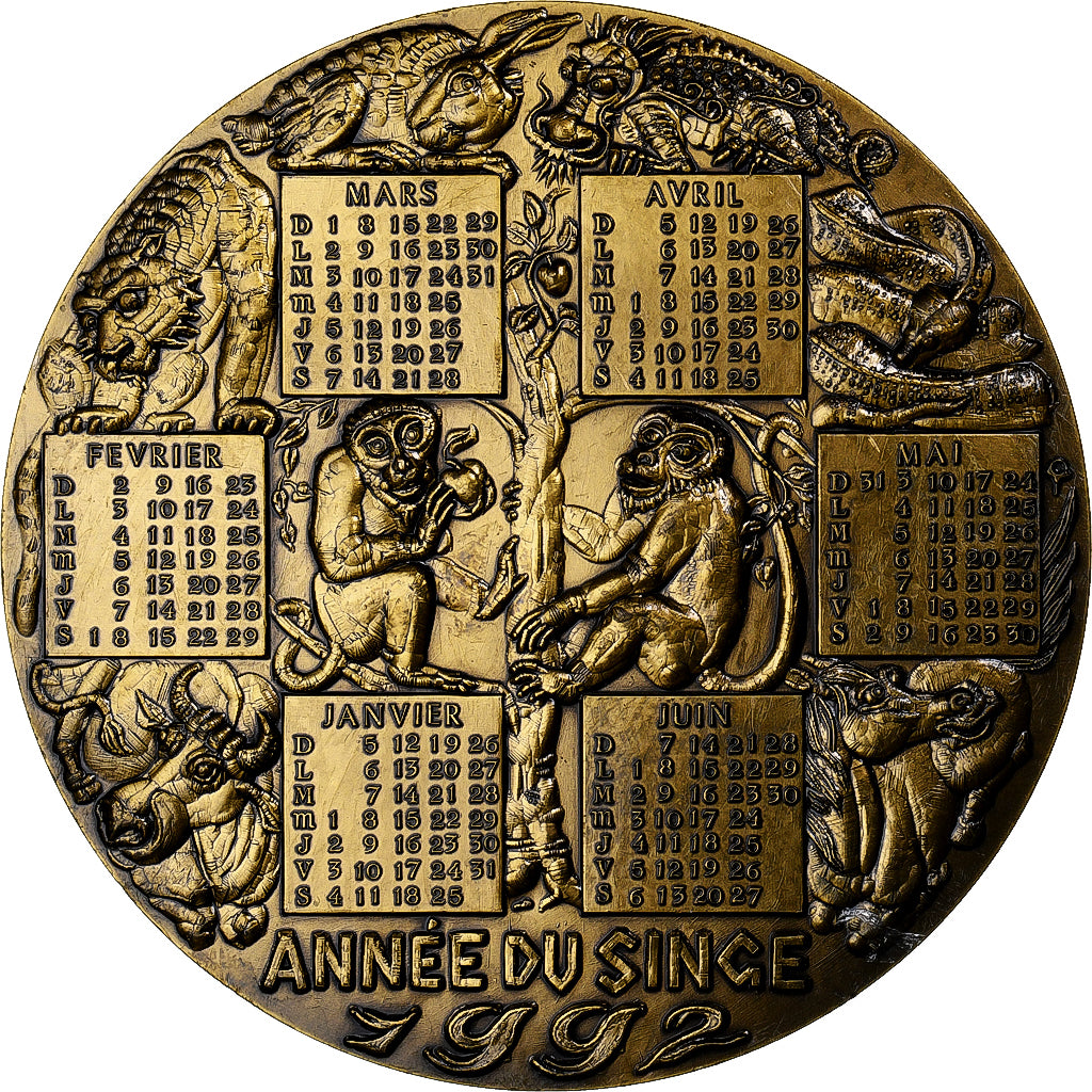 France, Medal, Calendrier, Année du Singe, 1992, Bronze Florentin, Oshio