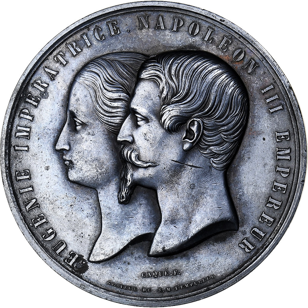 France, Médaille, Eugénie et Napoléon III, Palais de l'Industrie, Etain