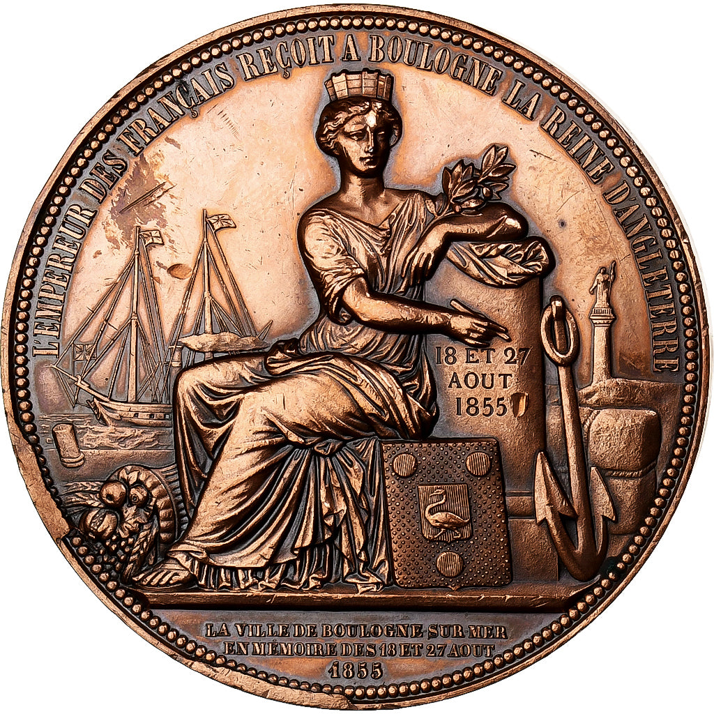 France, Medal, Napoleon III reçoit la Reine d'Angleterre à Boulogne, 1855