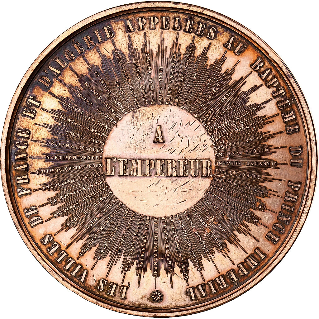 France, Medal, Napoléon III, Baptème du Prince Impérial, 1861, Copper