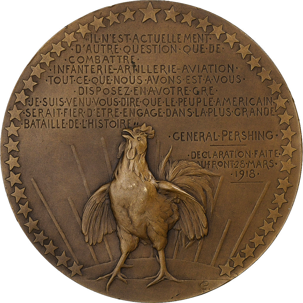 France, Medal, Hommage au Général Pershing, 1918, Bronze, Pillet, MS(63)