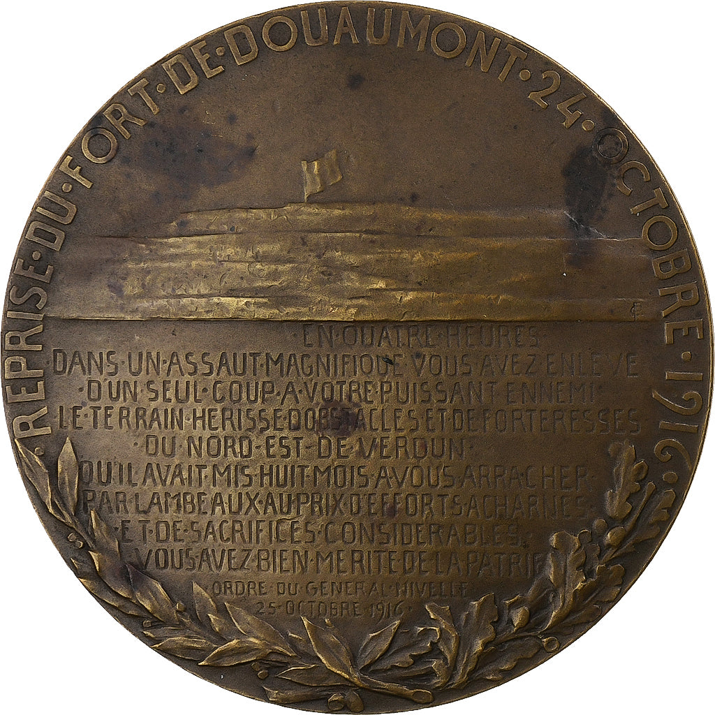 Francia, medalla, Reprise du Fort de Douaumont, 1916, Bronce, Pillet, MBC+