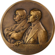 France, Médaille, Raymond Poincaré, Georges Clémenceau, 1918, Bronze, Henry