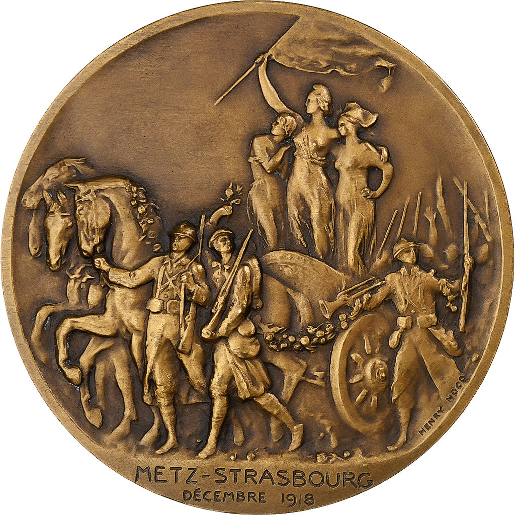 France, Médaille, Raymond Poincaré, Georges Clémenceau, 1918, Bronze, Henry