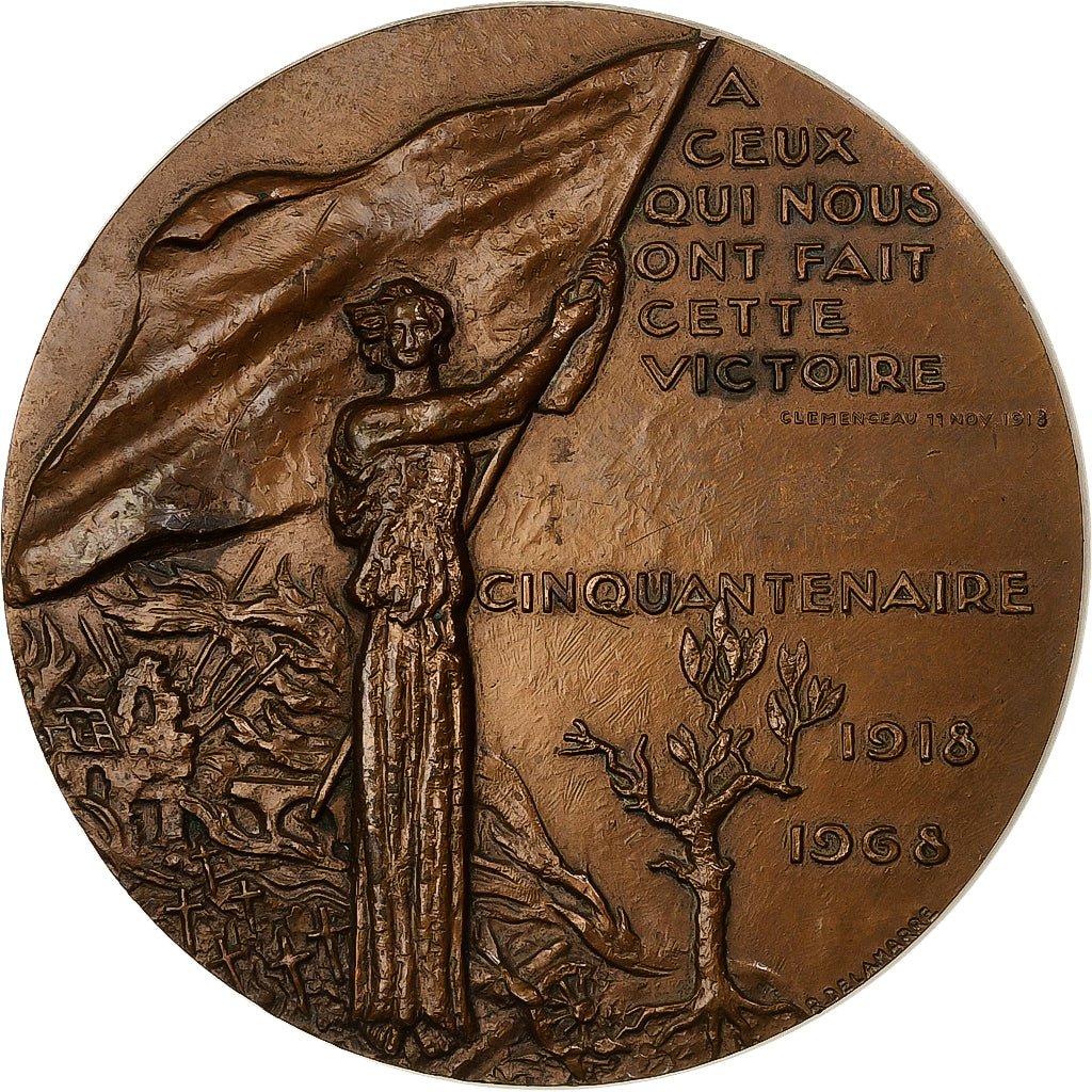Frankreich, Medaille, Cinquantenaire de la Victoire, 1968, Bronze, Delamarre
