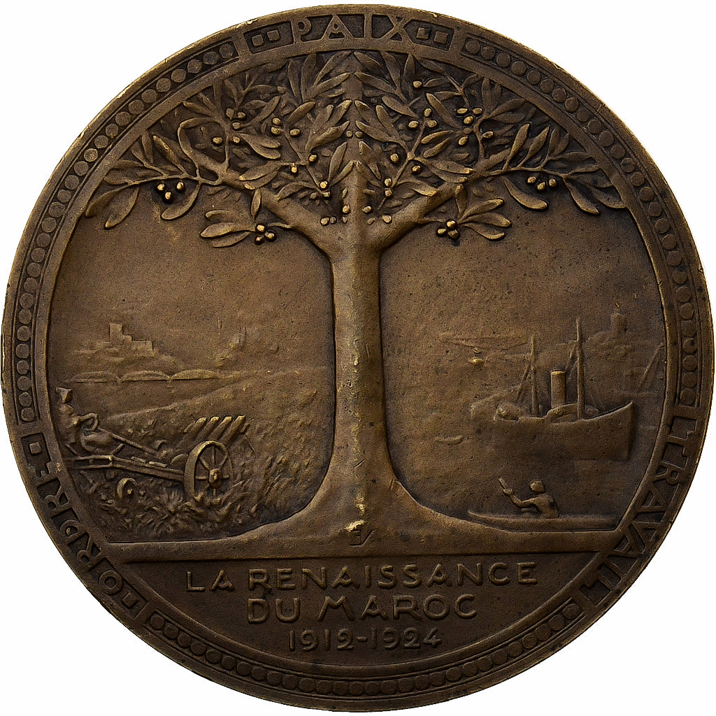 Maroko, medal, La Renaissance du Maroc, 1926, Brązowy, Vernier, AU(55-58)
