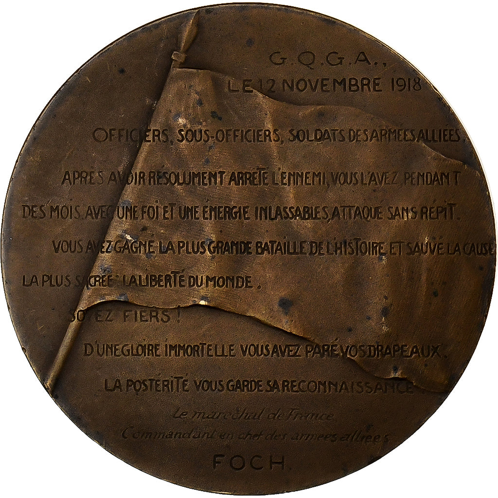 France, Medal, Maréchal Foch, Commandant des Armées, 1918, Bronze