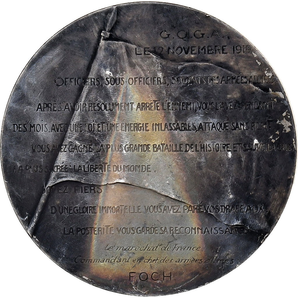 Francia, medalla, Maréchal Foch, Commandant des Armées, 1918, Bronce plateado
