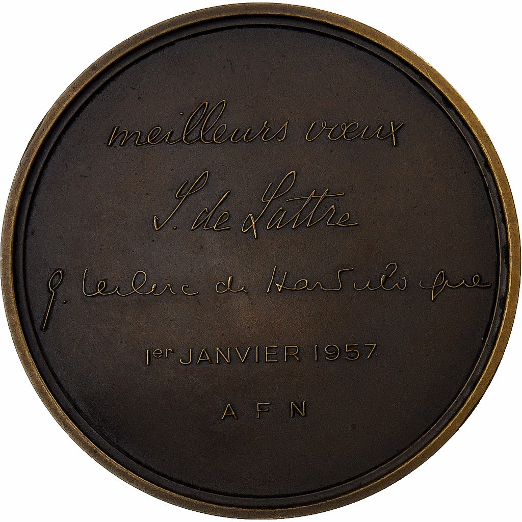 Francja, medal, Jean de Lattre, A.F.N, 1957, Brązowy, Corbin, MS(63)