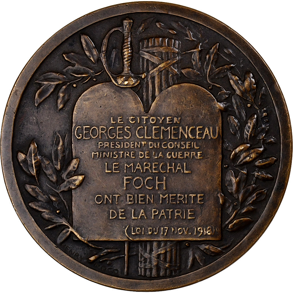 France, Médaille, Hommage de la Patrie à Clémenceau et Foch, 1918, Bronze