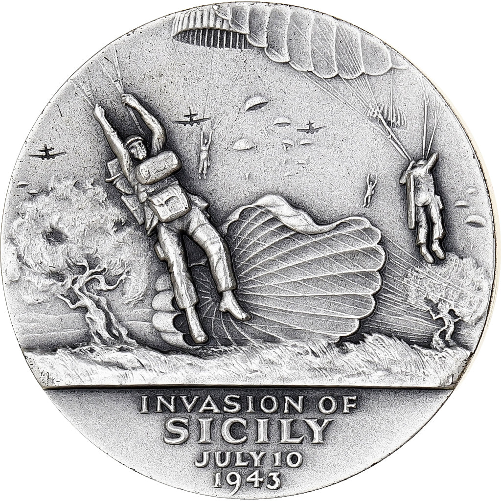 États-Unis, Médaille, Patton, Invasion of Sicily, 1968, Argent, Edwart Grove
