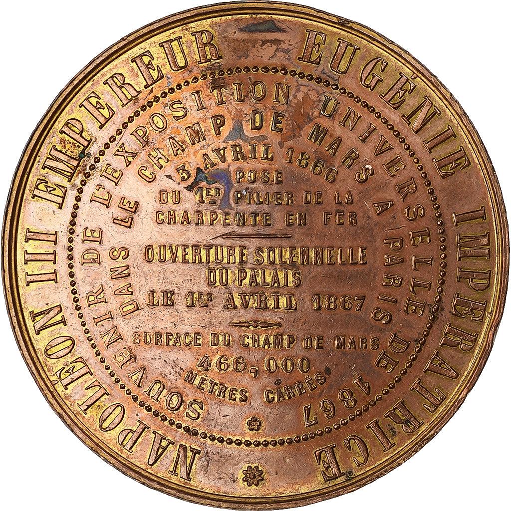 France, Medal, Napoléon III, Exposition Universelle de Paris, 1867, Copper