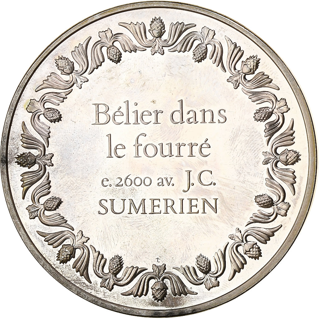 France, Médaille, Bélier dans le fourré - Sumérien, Argent, SPL