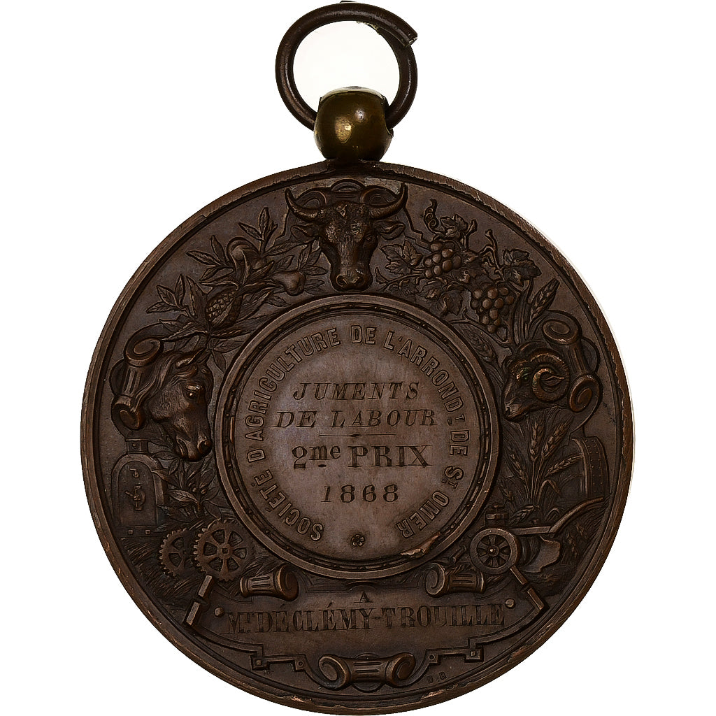 France, Medal, Concours Agricole de Saint-Omer, Juments de Labour, 1868, Copper