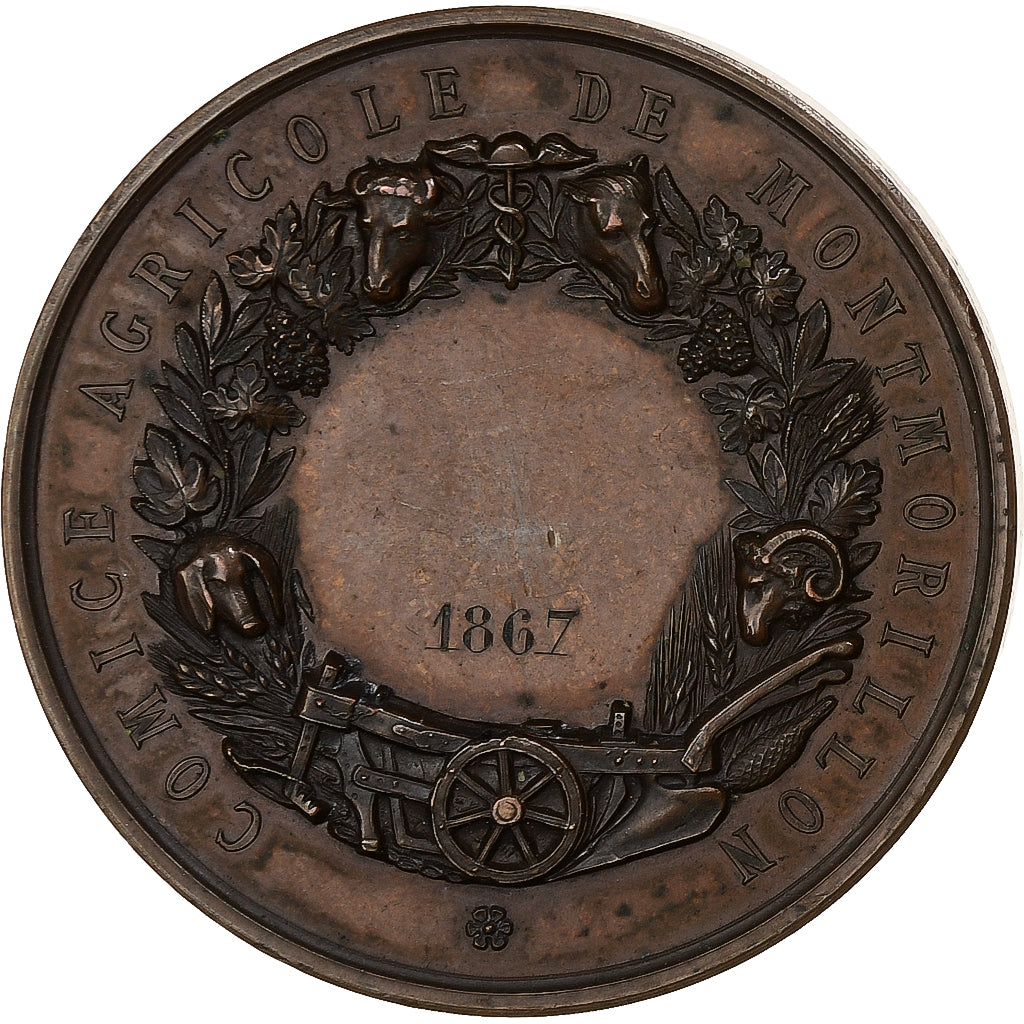 France, Medal, Napoléon III, Comice Agricole de Montmorillon, 1867, Copper