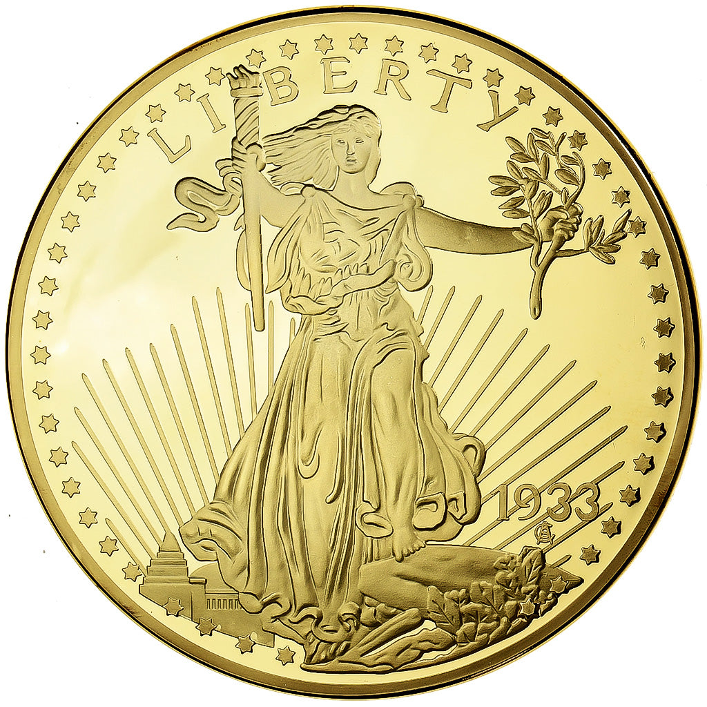 Francia, medaglia, Reproduction Twenty Dollars Liberty, 2014, Rame dorato, FDC