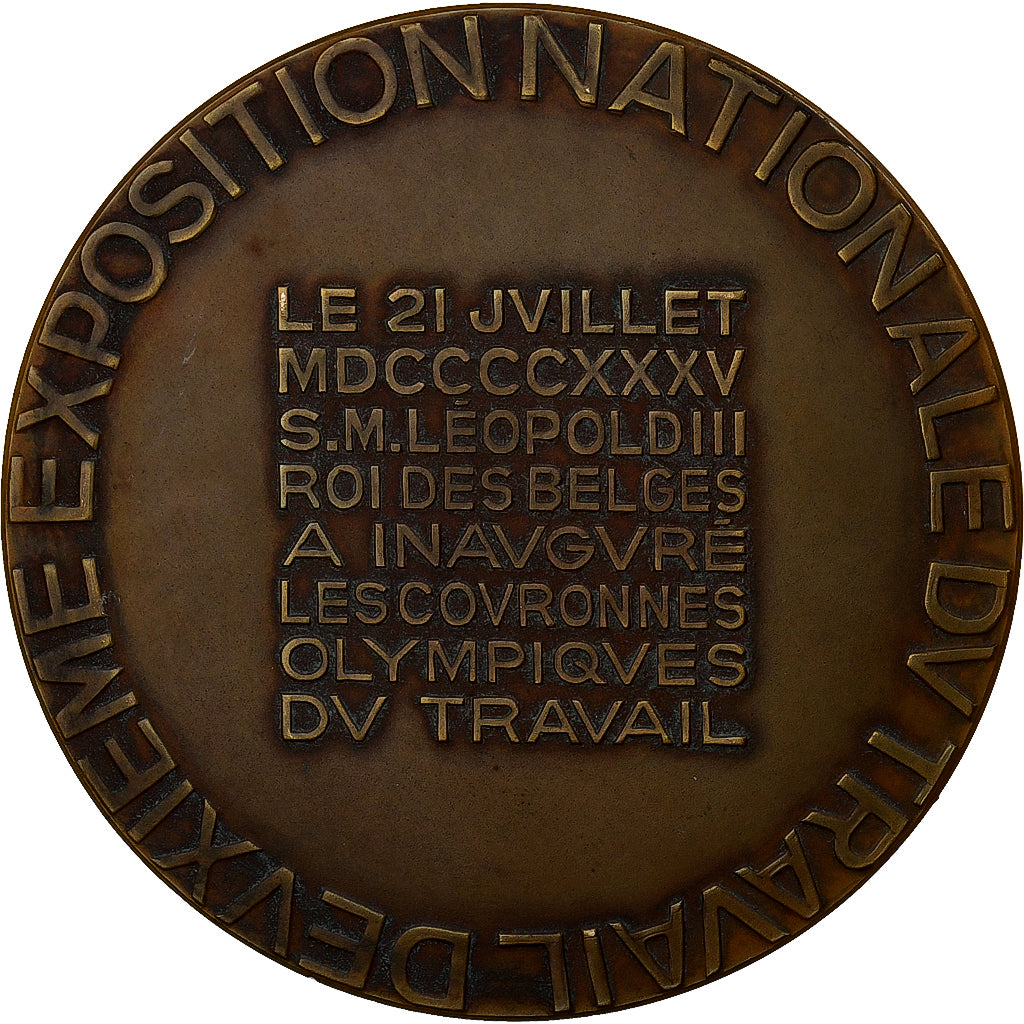 Belgio, medaglia, Léopold II, Exposition Nationale du Travail, Bruxelles, 1935