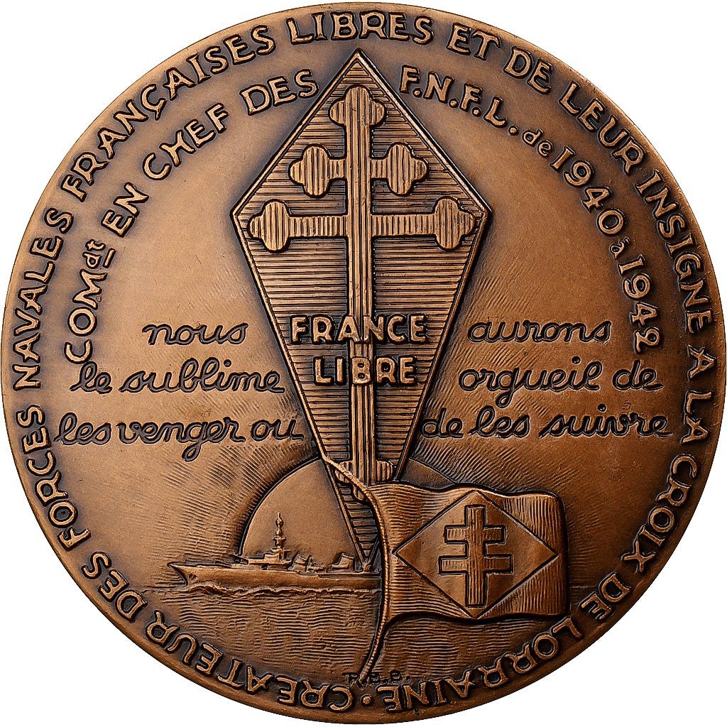 France, Medal, Emile Muselier, 1986, Bronze, Baron, MS(64)