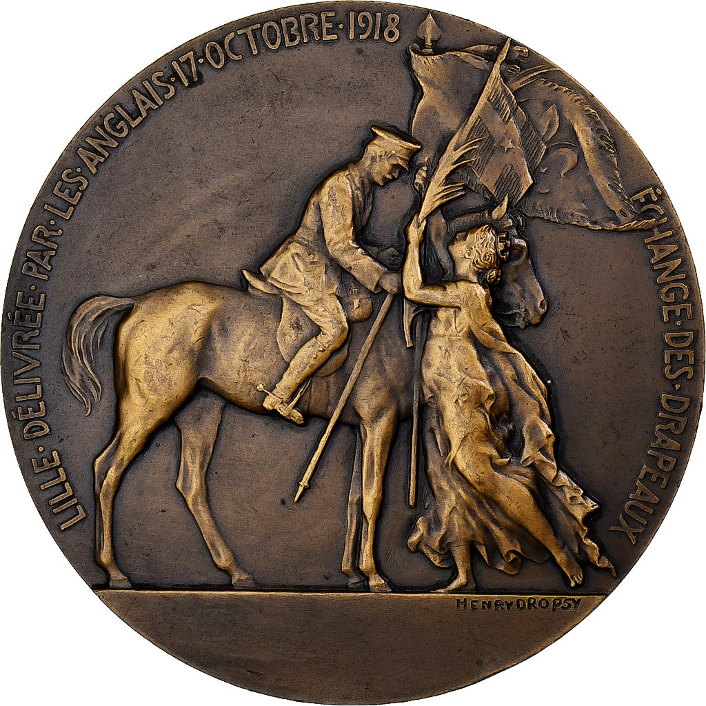 Francia, medalla, Libération de Lille par les Anglais, 1918, Bronce, Dropsy