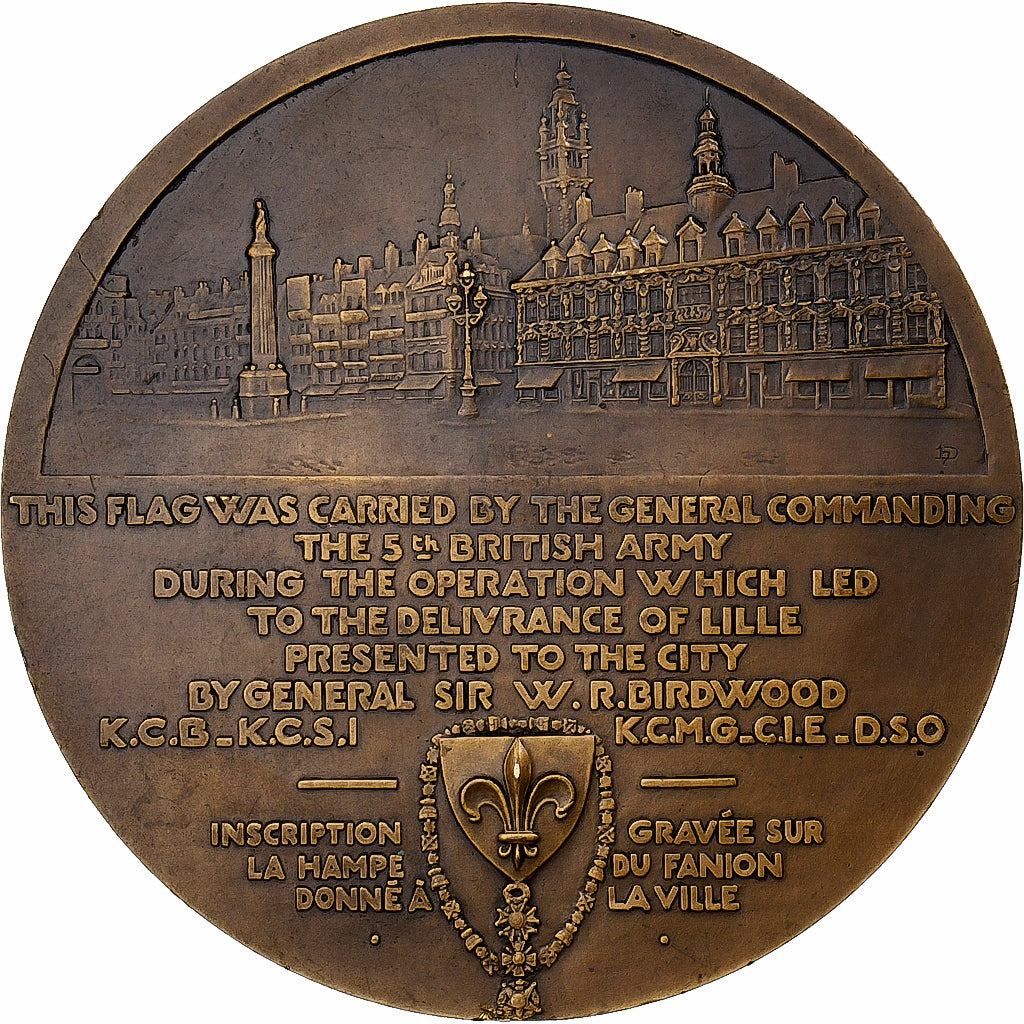 Francia, medalla, Libération de Lille par les Anglais, 1918, Bronce, Dropsy
