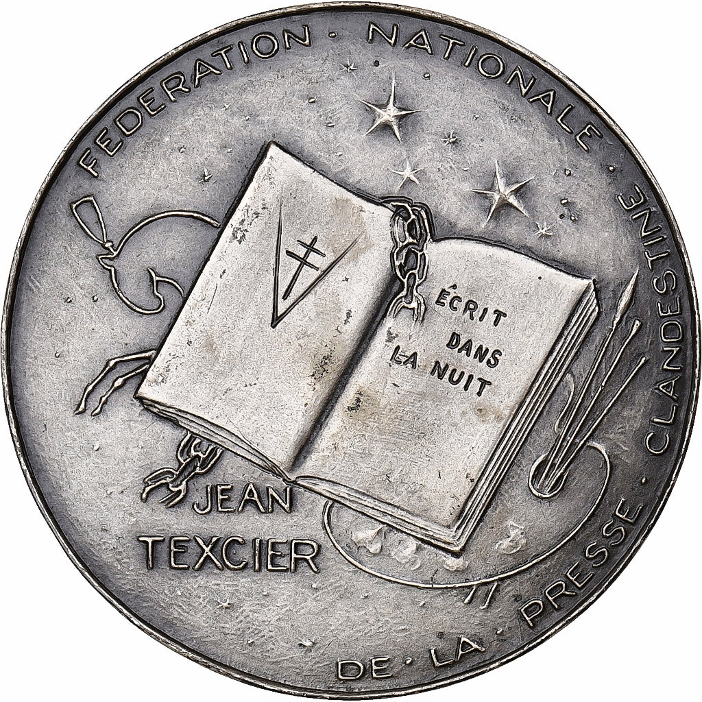 França, medalha, Presse Clandestine, Jean Texcier, Prata, Coeffin, AU(50-53)