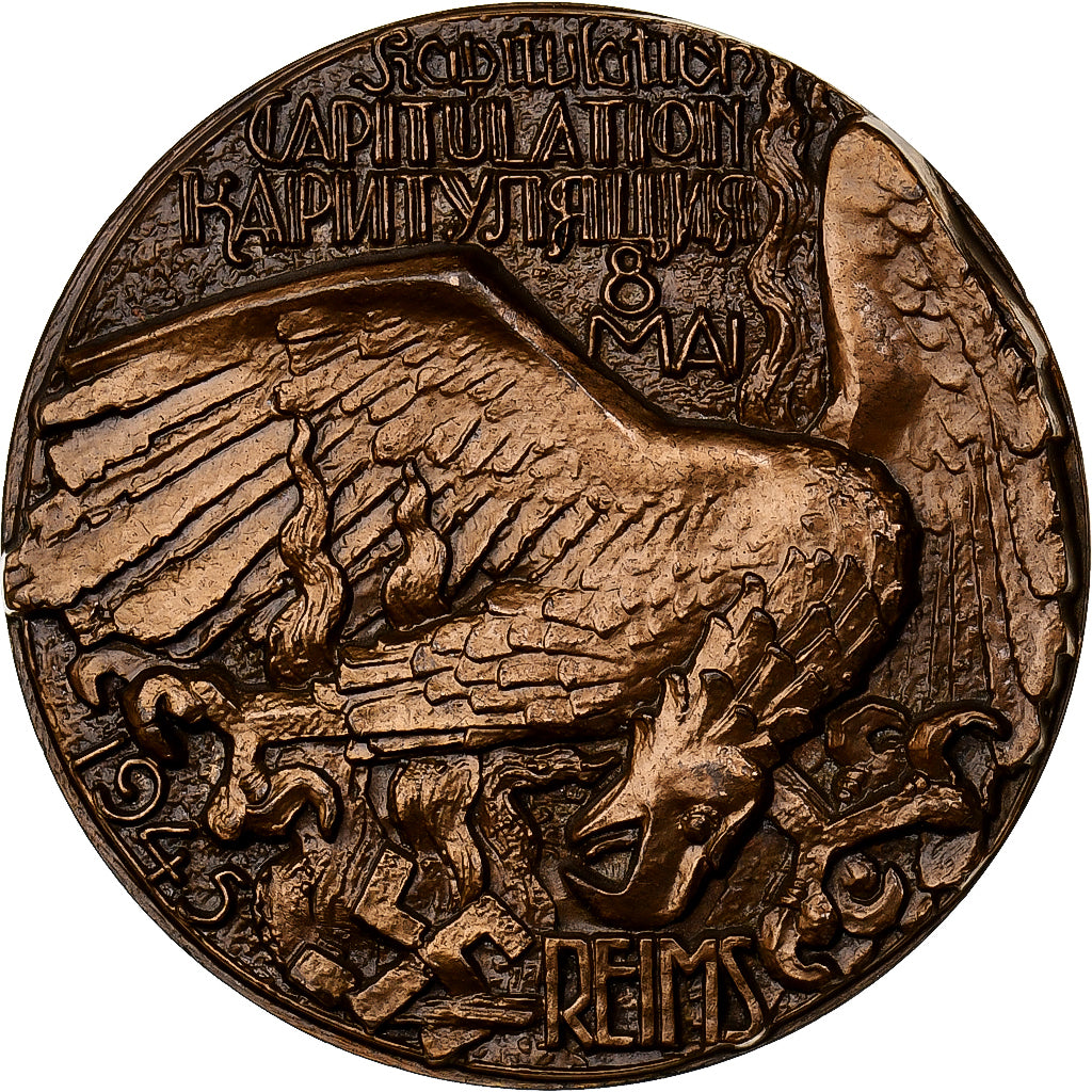 Francia, medaglia, Capitulation des Allemands à Reims, 1975, Bronzo, SPL