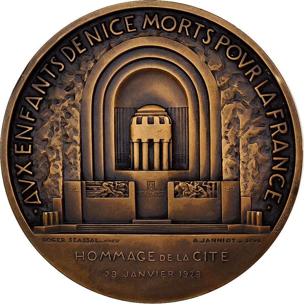 Francia, medaglia, Monument aux Morts de Nice, 1928, Bronzo, Lavrillier, SPL+