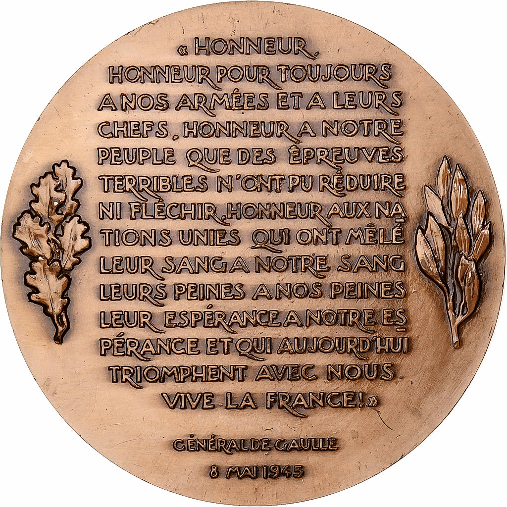 France, Medal, Victoire de 1945, 1970, Bronze, Delamarre, MS(63)