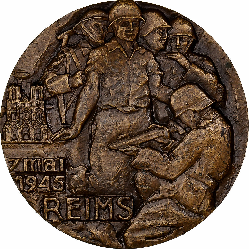 France, Medal, Libération de Reims, 1945, Bronze, Simon, AU(55-58)