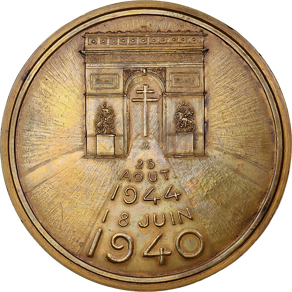 Francia, medalla, Charles De Gaulle, Arc de Triomphe, 1944, Bronce, Rivaud, EBC