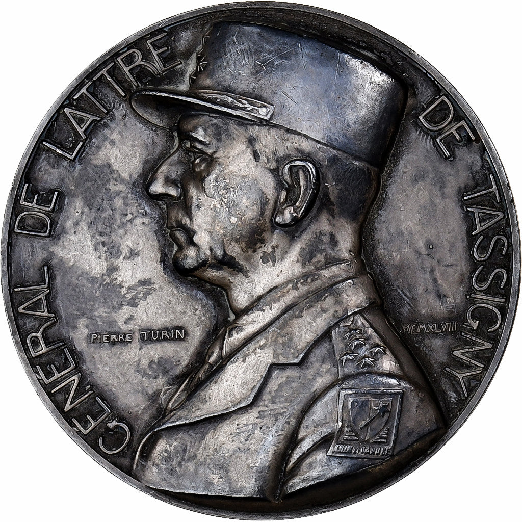 France, Médaille, Général de Lattre de Tassigny, 1945, Argent, Turin, TTB+