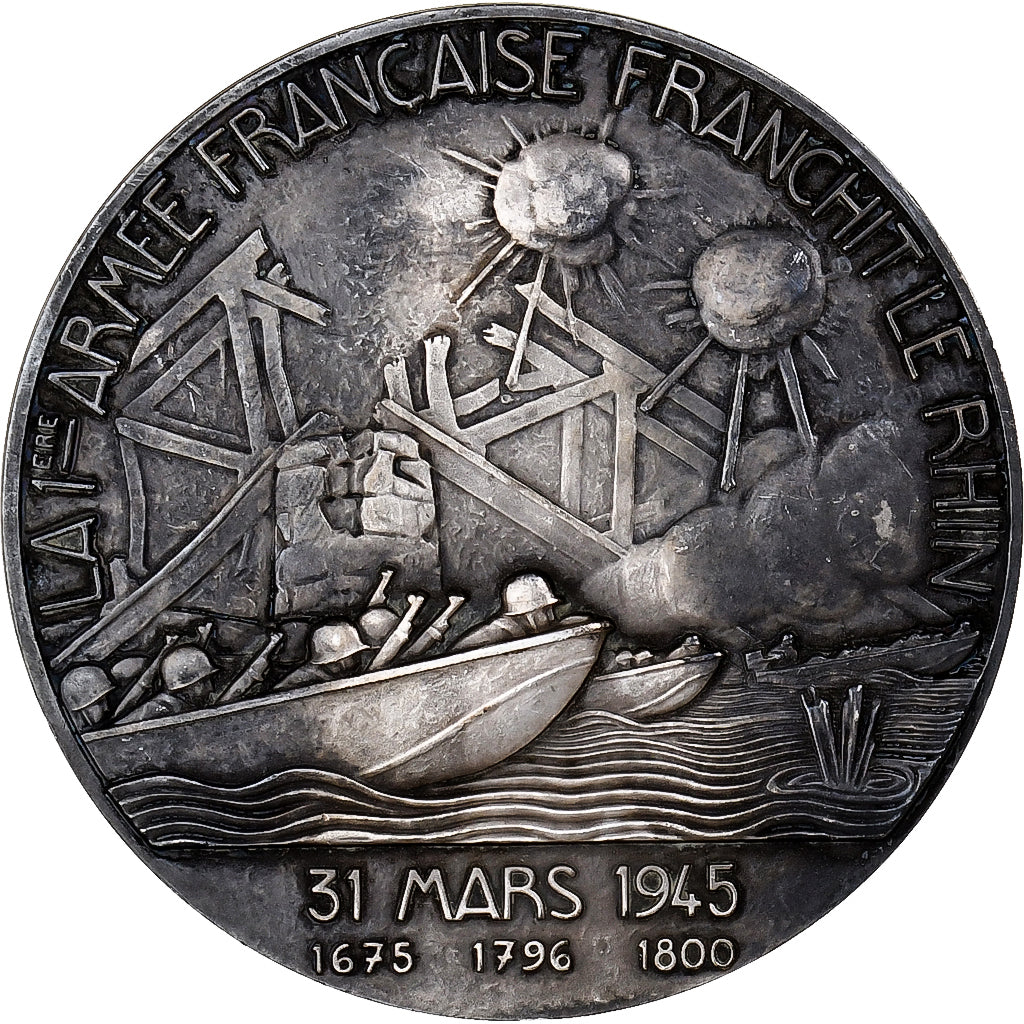 France, Médaille, Général de Lattre de Tassigny, 1945, Argent, Turin, TTB+