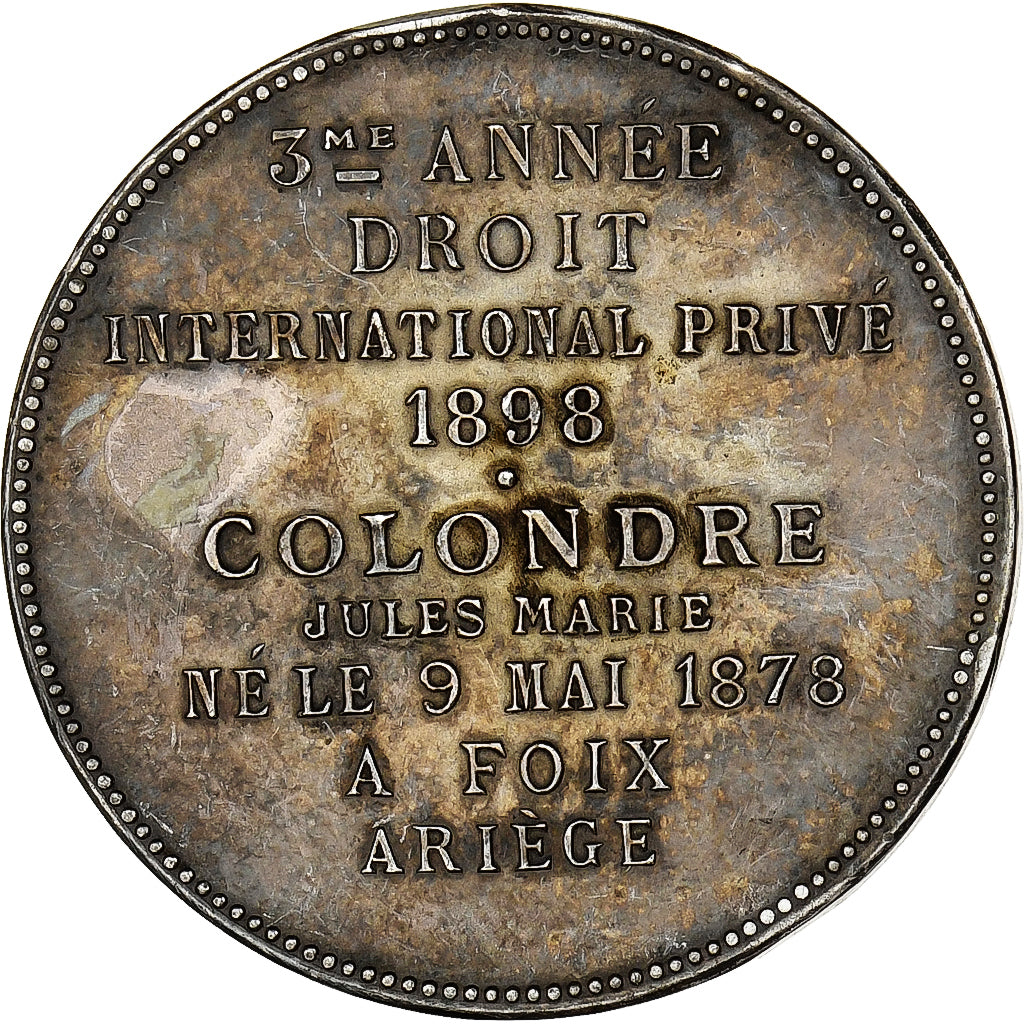 Francia, medalla, Faculté de Droit de Toulouse, 1898, Plata, Alphée Dubois
