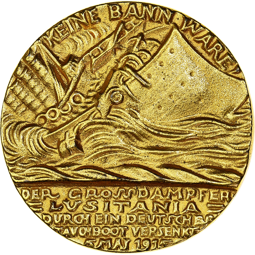 Germania, medaglia, The Sinking of the S. S. Lusitania, 1915, Gilt Metal, Goetz