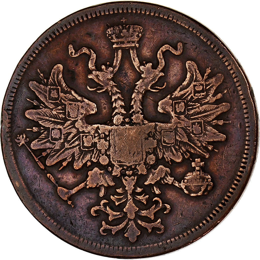Rusia, Alexander II, 5 Kopeks, 1866, Saint Petersburg, Cobre, BC+, KM:6a