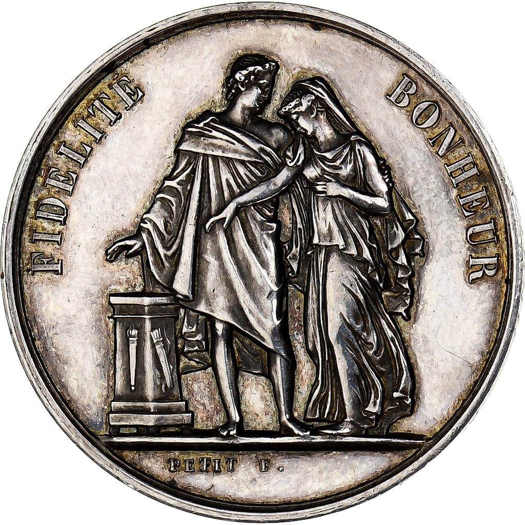 Francia, medaglia, Mariage, Fidélité Bonheur, 1876, Argento, Petit, SPL-