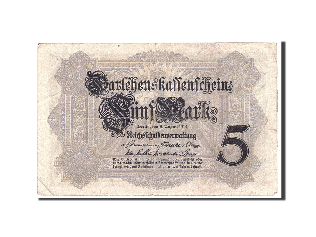 Banknote, Germany, 5 Mark, 1914, 1914-08-05, KM:47c, VF(30-35)