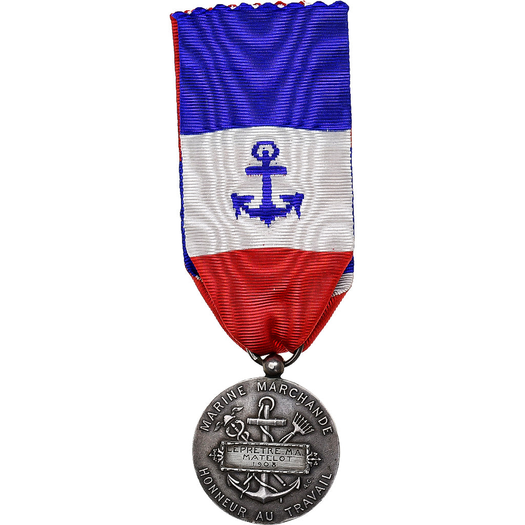 Francia, Marine Marchande, Honneur et Travail, medaglia, 1908, Eccellente